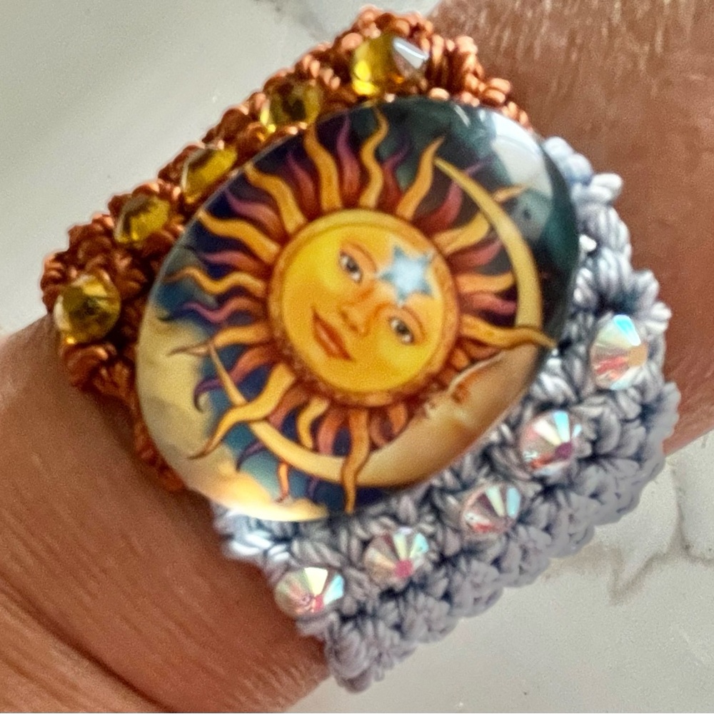 Hand Knits 2 Love Bracelet Cabochon Moon Sun Crystal Designer Handmade Astronomy